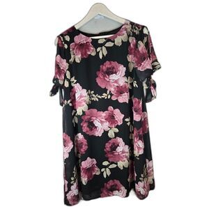 Lulus Women's Black Floral Chiffon Short Sleeve Mini Dress Size Medium
